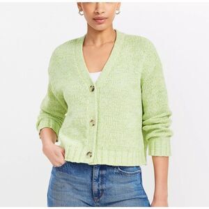 NWT Loft Sweater Womens Small Lime Green Marled Knit Cardigan Cropped Button Up